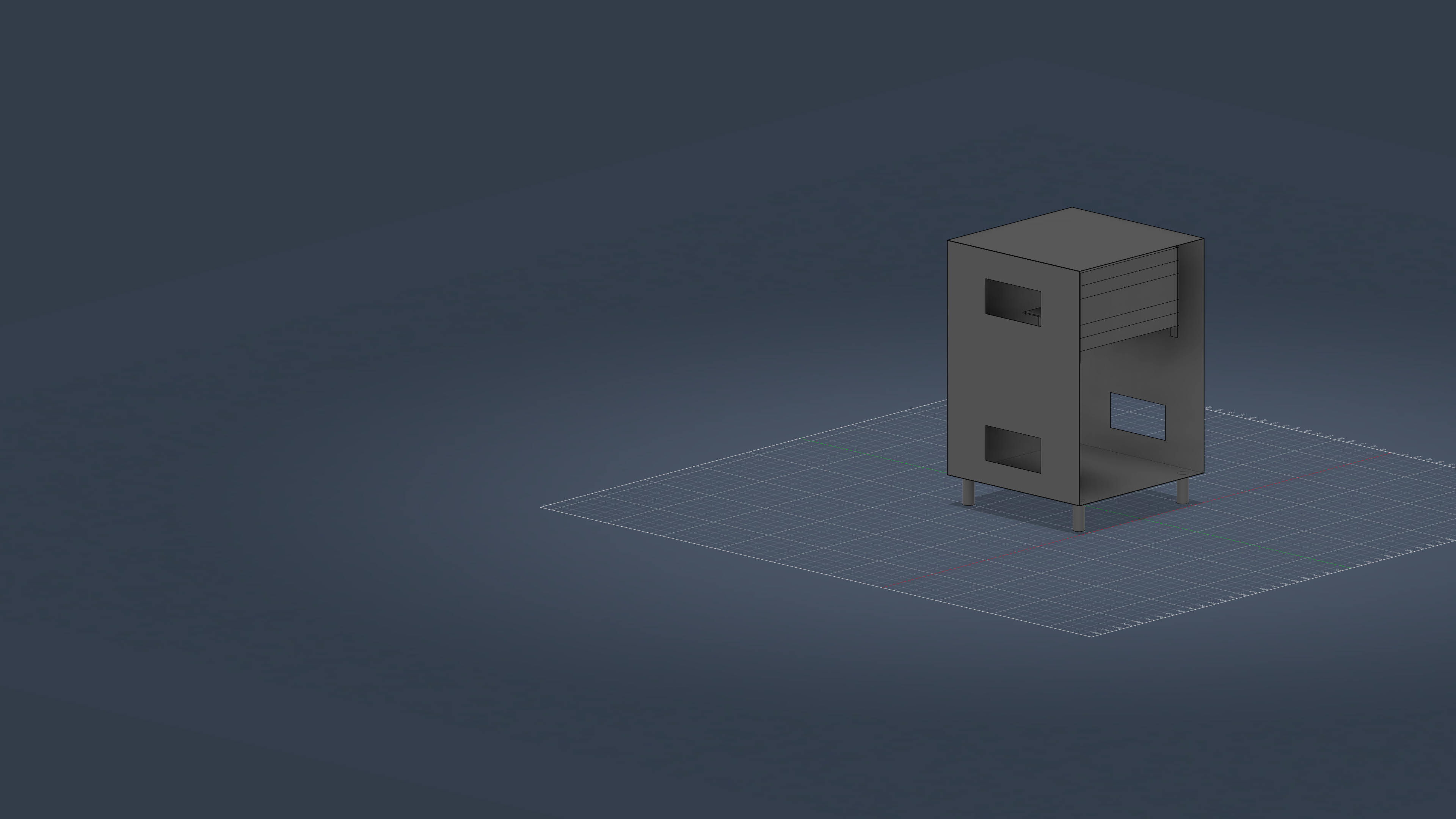 Ronin cabinet appliance, industrial floor-standing enclosure on a wireframe ground plane.