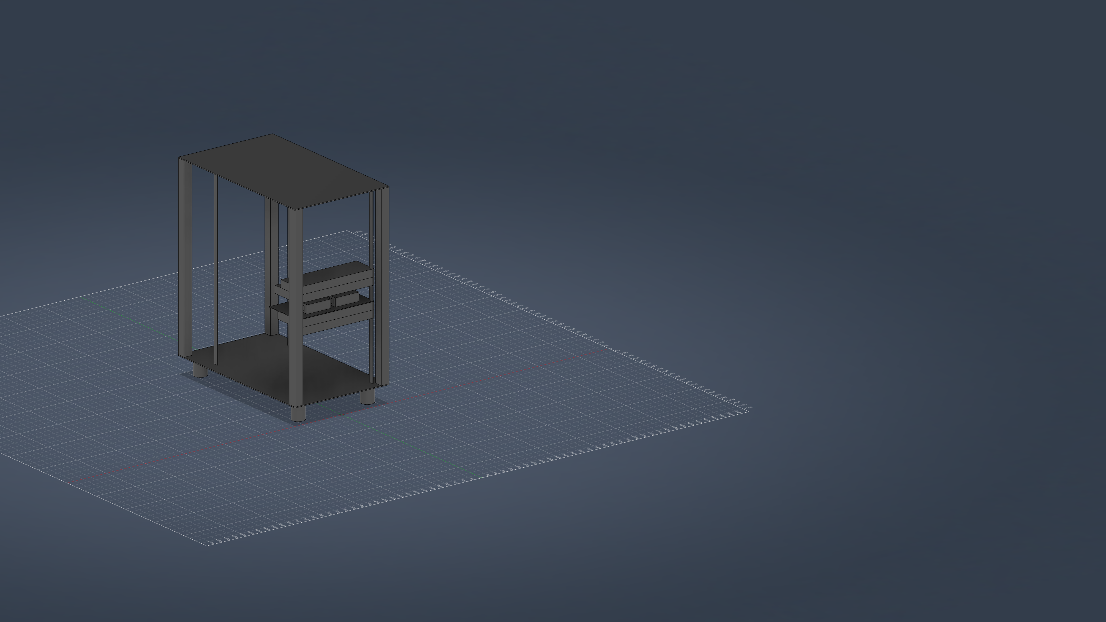 Ronin rack appliance, 19-inch rack-mount frame on a wireframe ground plane.